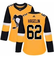 Women's Adidas Pittsburgh Penguins #62 Carl Hagelin Authentic Gold Alternate NHL Jersey