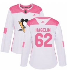 Women's Adidas Pittsburgh Penguins #62 Carl Hagelin Authentic White/Pink Fashion NHL Jersey