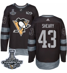 Men's Adidas Pittsburgh Penguins #43 Conor Sheary Authentic Black 1917-2017 100th Anniversary 2017 Stanley Cup Champions NHL Jersey