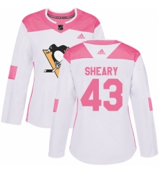 Women's Adidas Pittsburgh Penguins #43 Conor Sheary Authentic White/Pink Fashion NHL Jersey