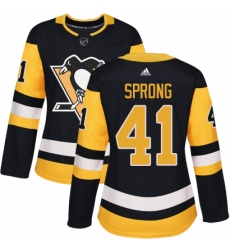 Women's Adidas Pittsburgh Penguins #41 Daniel Sprong Authentic Black Home NHL Jersey