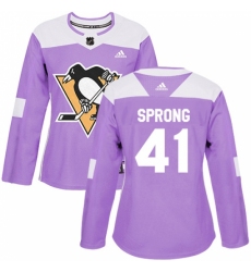 Women's Adidas Pittsburgh Penguins #41 Daniel Sprong Authentic Purple Fights Cancer Practice NHL Jersey