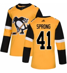 Youth Adidas Pittsburgh Penguins #41 Daniel Sprong Authentic Gold Alternate NHL Jersey