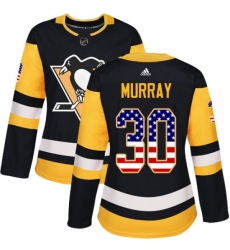 Women's Adidas Pittsburgh Penguins #30 Matt Murray Authentic Black USA Flag Fashion NHL Jersey