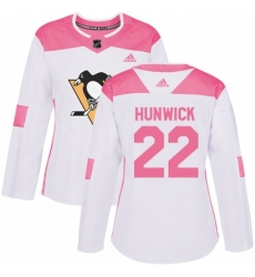 Women's Adidas Pittsburgh Penguins #22 Matt Hunwick Authentic White/Pink Fashion NHL Jersey
