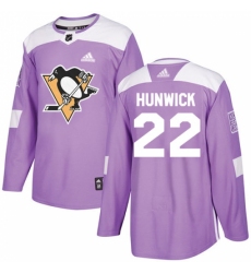 Youth Adidas Pittsburgh Penguins #22 Matt Hunwick Authentic Purple Fights Cancer Practice NHL Jersey