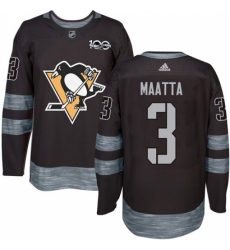 Men's Adidas Pittsburgh Penguins #3 Olli Maatta Authentic Black 1917-2017 100th Anniversary NHL Jersey