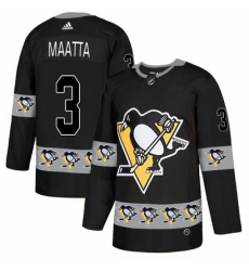 Men's Adidas Pittsburgh Penguins #3 Olli Maatta Authentic Black Team Logo Fashion NHL Jersey