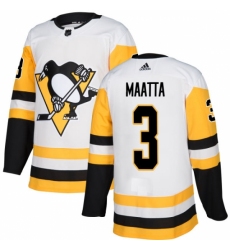 Men's Adidas Pittsburgh Penguins #3 Olli Maatta Authentic White Away NHL Jersey