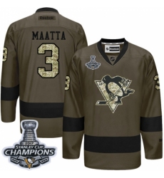 Men's Reebok Pittsburgh Penguins #3 Olli Maatta Authentic Green Salute to Service 2017 Stanley Cup Champions NHL Jersey