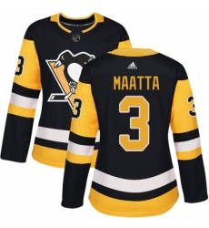 Women's Adidas Pittsburgh Penguins #3 Olli Maatta Authentic Black Home NHL Jersey