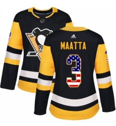 Women's Adidas Pittsburgh Penguins #3 Olli Maatta Authentic Black USA Flag Fashion NHL Jersey