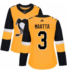 Women's Adidas Pittsburgh Penguins #3 Olli Maatta Authentic Gold Alternate NHL Jersey