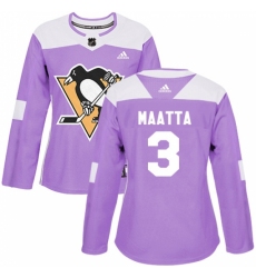 Women's Adidas Pittsburgh Penguins #3 Olli Maatta Authentic Purple Fights Cancer Practice NHL Jersey