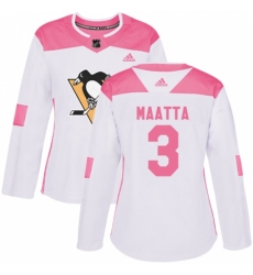 Women's Adidas Pittsburgh Penguins #3 Olli Maatta Authentic White/Pink Fashion NHL Jersey