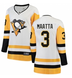 Women's Pittsburgh Penguins #3 Olli Maatta Authentic White Away Fanatics Branded Breakaway NHL Jersey