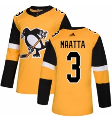 Youth Adidas Pittsburgh Penguins #3 Olli Maatta Authentic Gold Alternate NHL Jersey