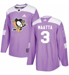 Youth Adidas Pittsburgh Penguins #3 Olli Maatta Authentic Purple Fights Cancer Practice NHL Jersey