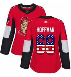 Women's Adidas Ottawa Senators #68 Mike Hoffman Authentic Red USA Flag Fashion NHL Jersey