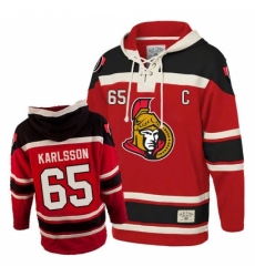Men's Old Time Hockey Ottawa Senators #65 Erik Karlsson Authentic Red Sawyer Hooded Sweatshirt NHL Jersey