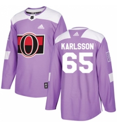 Youth Adidas Ottawa Senators #65 Erik Karlsson Authentic Purple Fights Cancer Practice NHL Jersey
