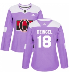 Women's Adidas Ottawa Senators #18 Ryan Dzingel Authentic Purple Fights Cancer Practice NHL Jersey