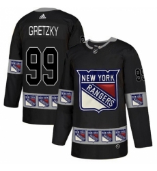 Men's Adidas New York Rangers #99 Wayne Gretzky Authentic Black Team Logo Fashion NHL Jersey