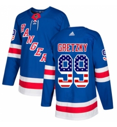 Men's Adidas New York Rangers #99 Wayne Gretzky Authentic Royal Blue USA Flag Fashion NHL Jersey