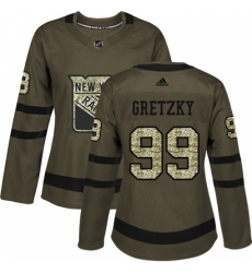 Women's Adidas New York Rangers #99 Wayne Gretzky Authentic Green Salute to Service NHL Jersey