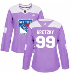 Women's Adidas New York Rangers #99 Wayne Gretzky Authentic Purple Fights Cancer Practice NHL Jersey
