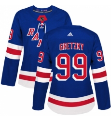 Women's Adidas New York Rangers #99 Wayne Gretzky Authentic Royal Blue Home NHL Jersey