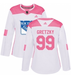 Women's Adidas New York Rangers #99 Wayne Gretzky Authentic White/Pink Fashion NHL Jersey
