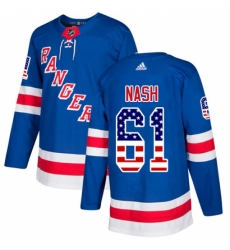 Men's Adidas New York Rangers #61 Rick Nash Authentic Royal Blue USA Flag Fashion NHL Jersey
