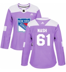Women's Adidas New York Rangers #61 Rick Nash Authentic Purple Fights Cancer Practice NHL Jersey