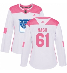 Women's Adidas New York Rangers #61 Rick Nash Authentic White/Pink Fashion NHL Jersey