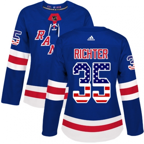 Women's Adidas New York Rangers #35 Mike Richter Authentic Royal Blue USA Flag Fashion NHL Jersey Women's Adidas New York Rangers #35 Mike Richter Authentic Royal Blue USA Flag Fashion NHL Jersey