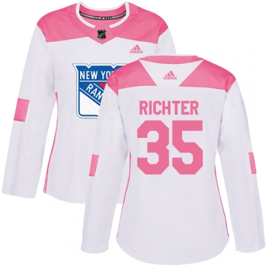 Women's Adidas New York Rangers #35 Mike Richter Authentic White/Pink Fashion NHL Jersey Women's Adidas New York Rangers #35 Mike Richter Authentic White/Pink Fashion NHL Jersey