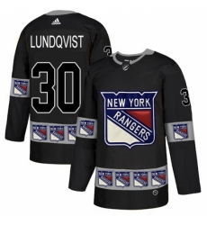 Men's Adidas New York Rangers #30 Henrik Lundqvist Authentic Black Team Logo Fashion NHL Jersey