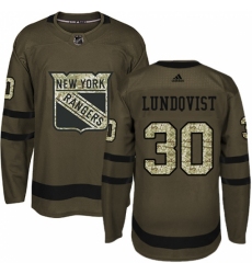 Men's Adidas New York Rangers #30 Henrik Lundqvist Authentic Green Salute to Service NHL Jersey
