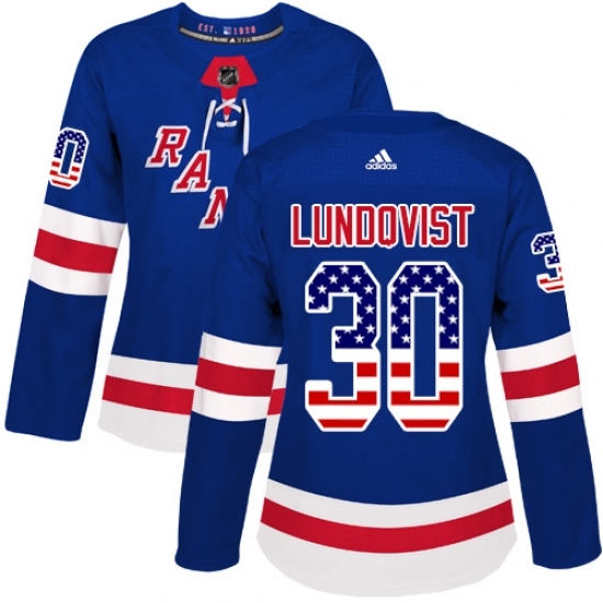 Women's Adidas New York Rangers #30 Henrik Lundqvist Authentic Royal Blue USA Flag Fashion NHL Jersey Women's Adidas New York Rangers #30 Henrik Lundqvist Authentic Royal Blue USA Flag Fashion NHL Jersey