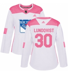 Women's Adidas New York Rangers #30 Henrik Lundqvist Authentic White/Pink Fashion NHL Jersey
