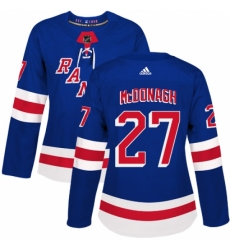 Women's Adidas New York Rangers #27 Ryan McDonagh Authentic Royal Blue Home NHL Jersey