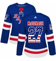 Women's Adidas New York Rangers #27 Ryan McDonagh Authentic Royal Blue USA Flag Fashion NHL Jersey
