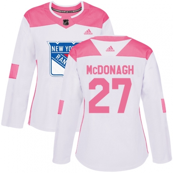 Women's Adidas New York Rangers #27 Ryan McDonagh Authentic White/Pink Fashion NHL Jersey Women's Adidas New York Rangers #27 Ryan McDonagh Authentic White/Pink Fashion NHL Jersey
