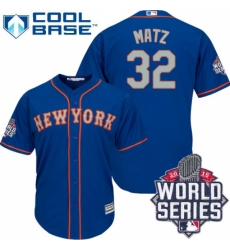 Men's Majestic New York Mets #32 Steven Matz Replica Royal Blue Alternate Road Cool Base 2015 World Series MLB Jersey