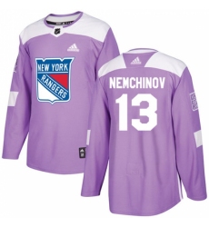 Men's Adidas New York Rangers #13 Sergei Nemchinov Authentic Purple Fights Cancer Practice NHL Jersey
