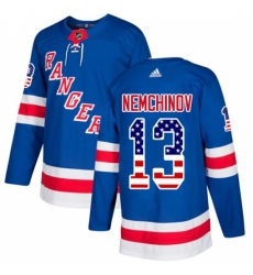 Men's Adidas New York Rangers #13 Sergei Nemchinov Authentic Royal Blue USA Flag Fashion NHL Jersey