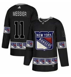 Men's Adidas New York Rangers #11 Mark Messier Authentic Black Team Logo Fashion NHL Jersey