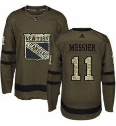 Men's Adidas New York Rangers #11 Mark Messier Authentic Green Salute to Service NHL Jersey