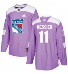 Men's Adidas New York Rangers #11 Mark Messier Authentic Purple Fights Cancer Practice NHL Jersey
